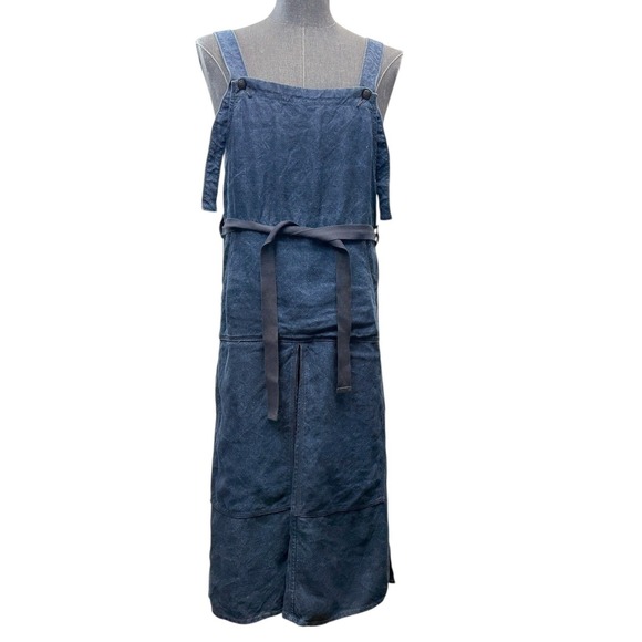 45R 45rpm Studio Japan Indigo 100% Linen Pinafore Wrap Dress Blue Size 0 / XS - Picture 2 of 14